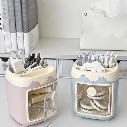 Cartoon Cute Desktop Storage Box – Large Capacity Pencil Holder & Multi-Functional Organizer for Student Stationery & Makeup Brushes