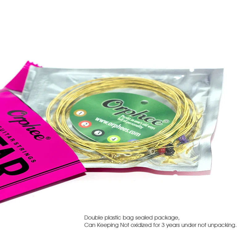 Orphee Acoustic Guitar Strings – 6Pcs/Set, Hexagonal Core, Full Bright Tone, TX620/TX630/TX640, Folk Guitar Accessories