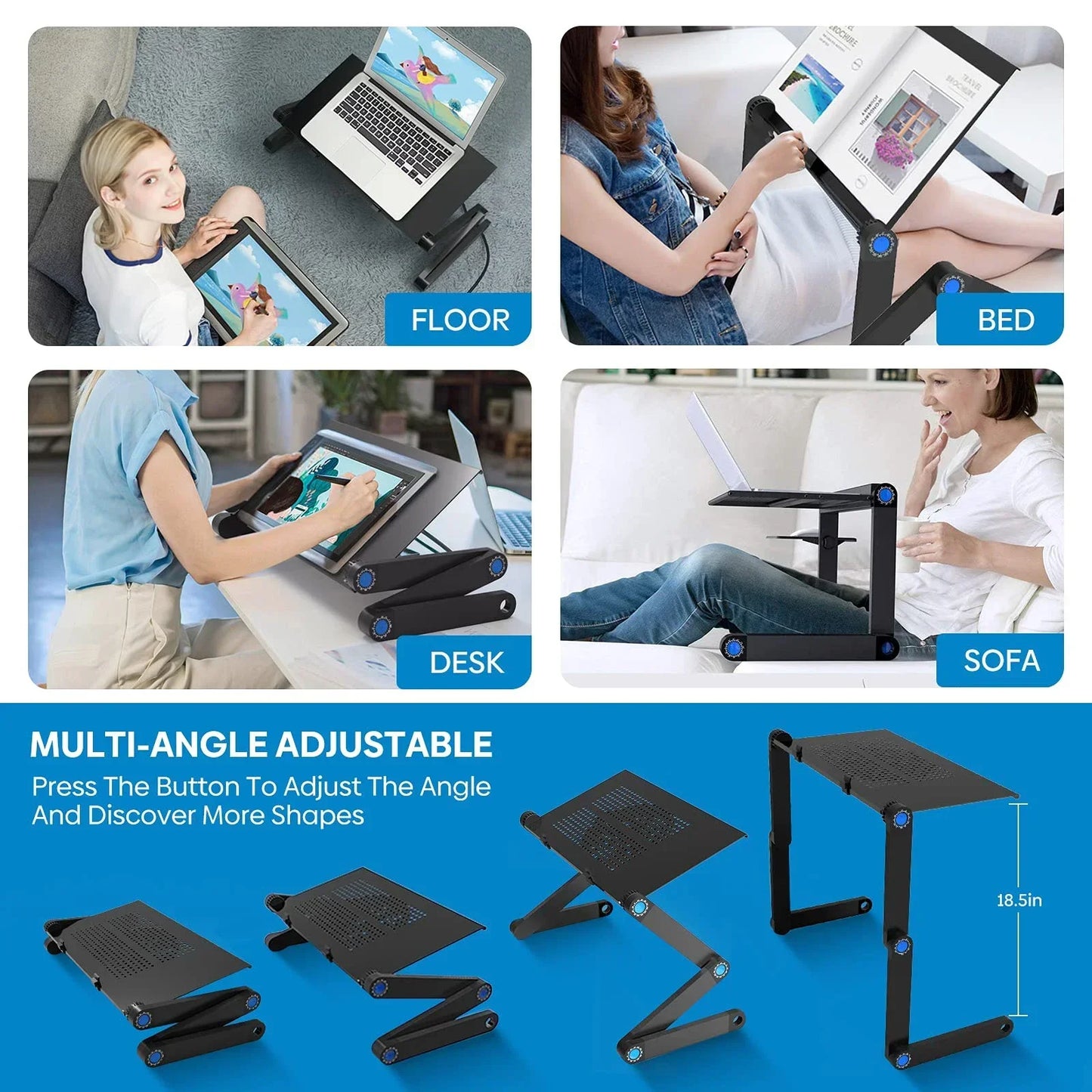 Adjustable Aluminum Laptop Stand & Lap Desk with Mouse Pad – Portable Cooling Riser Table for Bed & Desktop