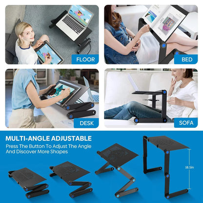 Adjustable Aluminum Laptop Stand & Lap Desk with Mouse Pad – Portable Cooling Riser Table for Bed & Desktop