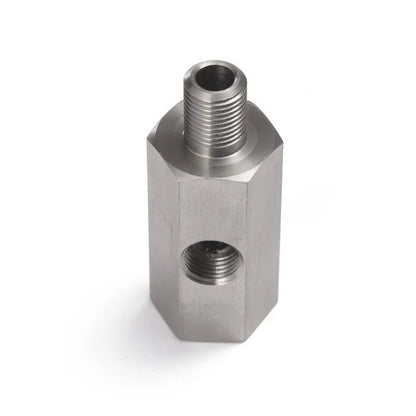 Oil Pressure Sensor Tee Adapter — M10x1.0 to M10x1.0 with 1/8NPT Female Side Holes for Turbo Supply Feed Line Gauge