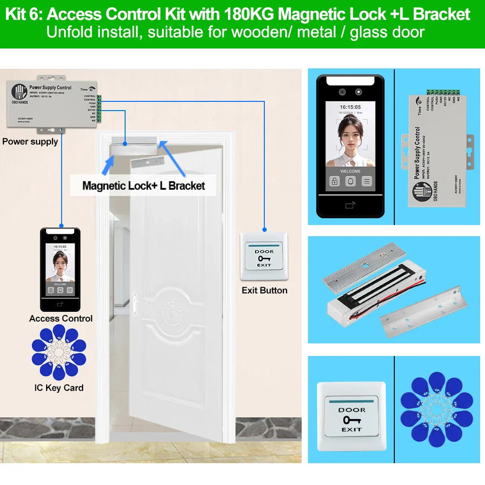 5-Inch Face Recognition Access Control System – Waterproof RFID & Password Attendance Reader for Door Entry