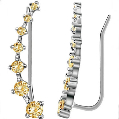 Women’s Gold Color Clip-On Earrings Set – Black & White Gem Rhinestone Ear Clips, Simple Fashion Party Jewelry