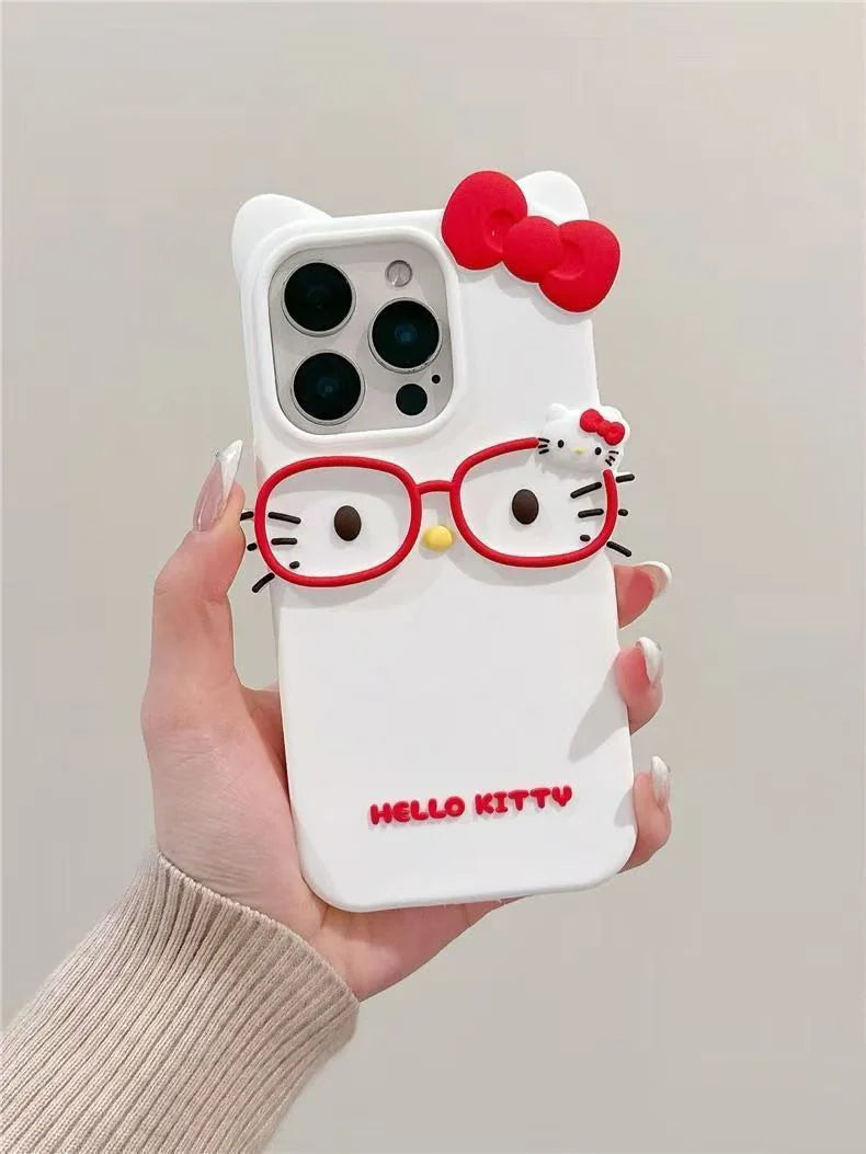 3D Glasses Cat Silicone iPhone Case — Cute Shockproof Phone Cover (Fits iPhone 4/4S/5/5S/SE/7/8/11–17 Pro Max)