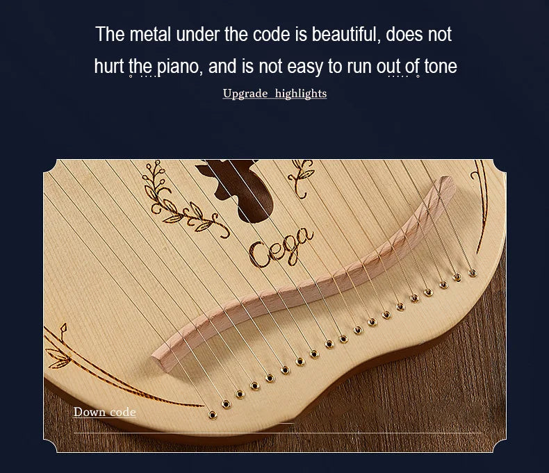Lyre Harp 19-String – Mahogany Wood Stringed Musical Instrument with Tuning Wrench & Spare Strings