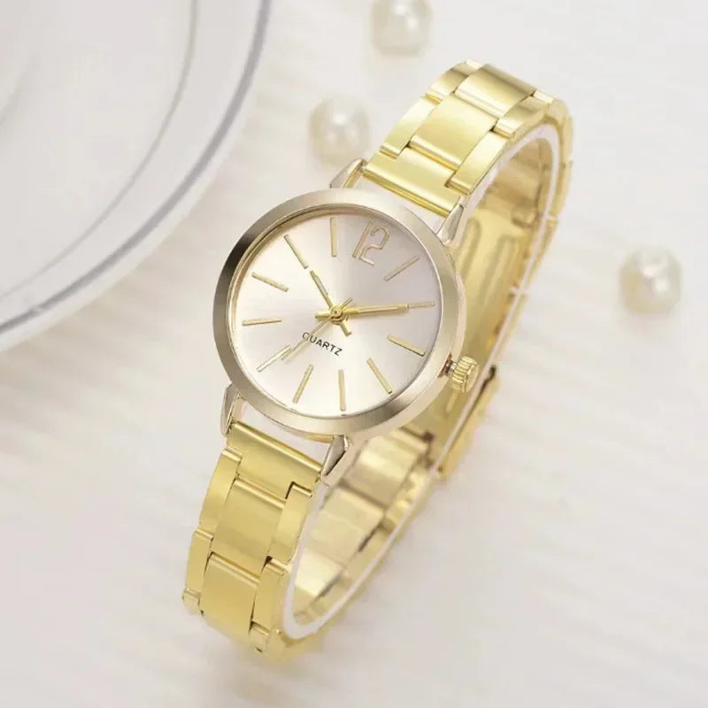 Luxury Watch for Women - Simple Round Dial Stainless Steel, Fashion Gold Bracelet Quartz Wristwatch, Stylish for Students & Ladies, Reloj Mujer