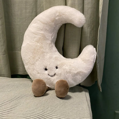 Adorable Smile Face Moon & Sun Plush Toy – Cute Cartoon Weather Stuffed Pillow for Kid's Bedroom Decor & Sofa
