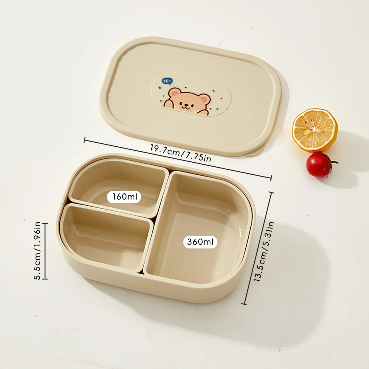 WORTHBUY 3-Grid Portable Lunch Box – Outdoor Sealed Divided Food Container, Detachable Plastic Microwave-Safe Box for Kids & Students