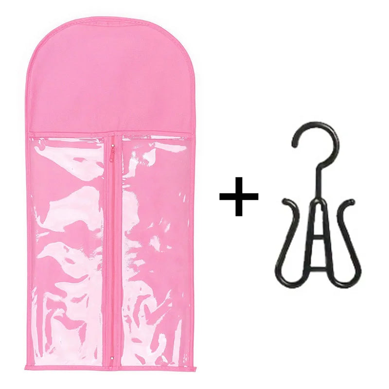 Transparent Wig Storage Bag with Hooks - Dustproof Wall Mounted Organizer for Salon & Home Hair Accessories