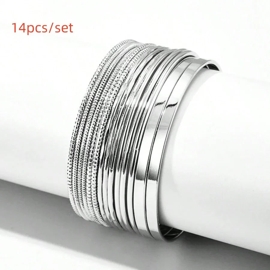 12Pcs Punk Curb Cuban Chain Bracelet Set for Women – Gold Miami Boho Thick Charm Bangles Fashion Jewelry