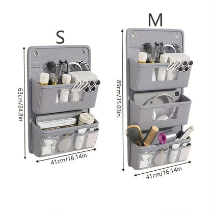 Gray Wall-Mounted Storage Organizer – Multi-Compartment Fabric Hanging Bag with Window & Hooks for Office or Closet