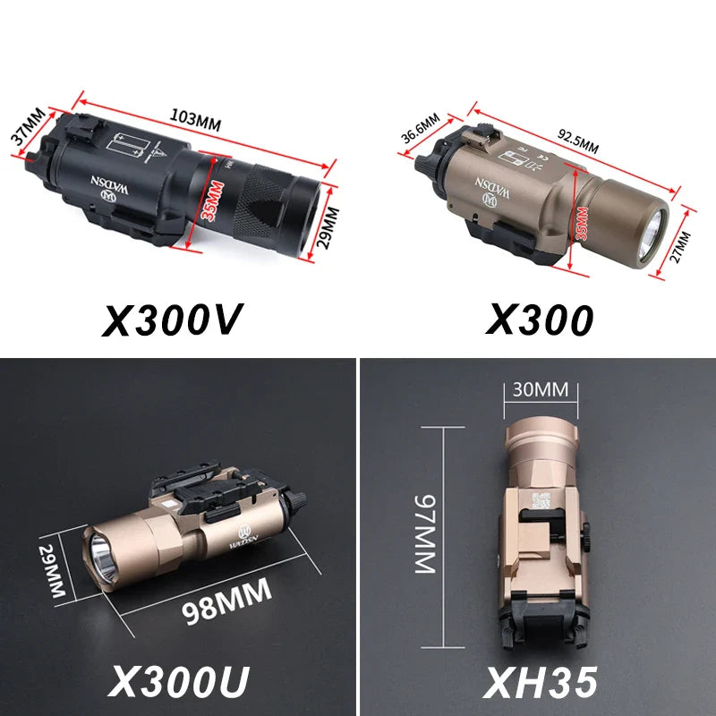Tactical Surefire X300/X300U/X300V/XH35 LED Pistol Light – Metal Strobe, 20mm Rail Mount, Airsoft & Hunting Flashlight