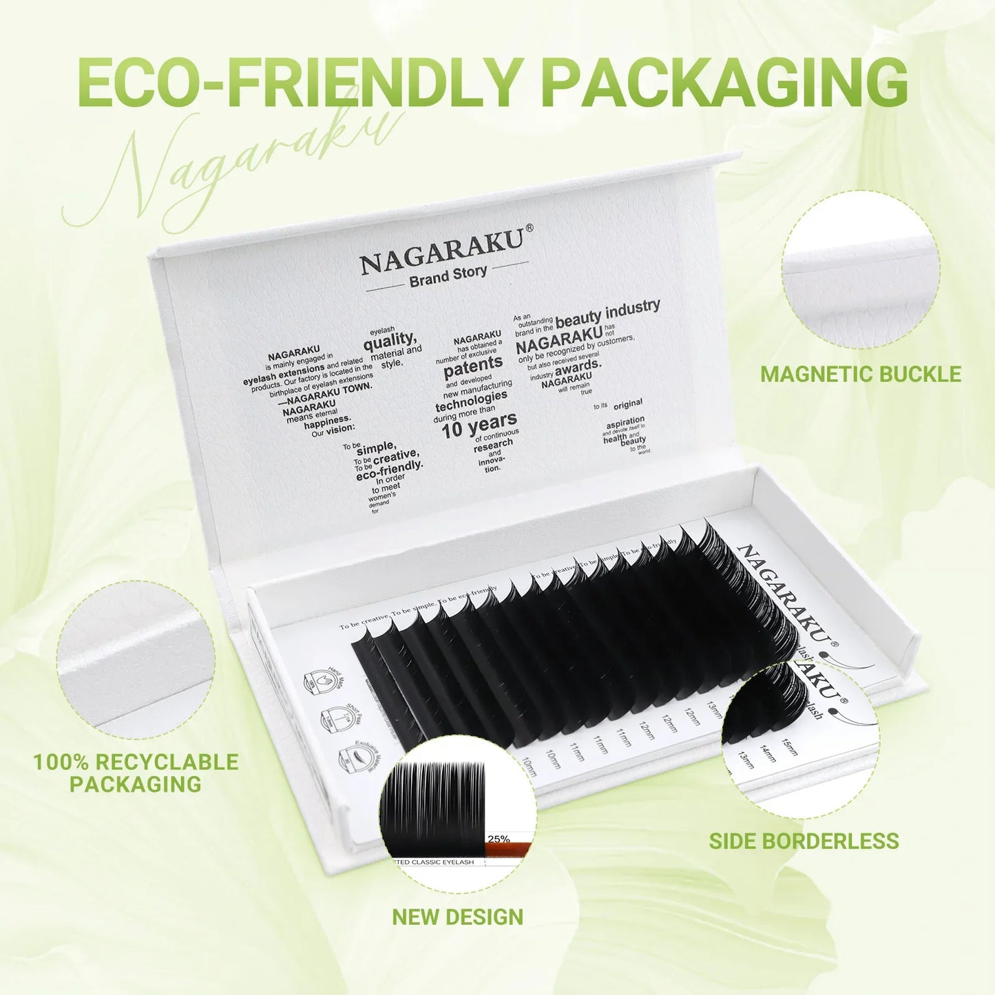 NAGARAKU Luxury Classic Eyelashes – 100% Handmade 16-Row Individual Matte Black Soft Eyelash Extensions