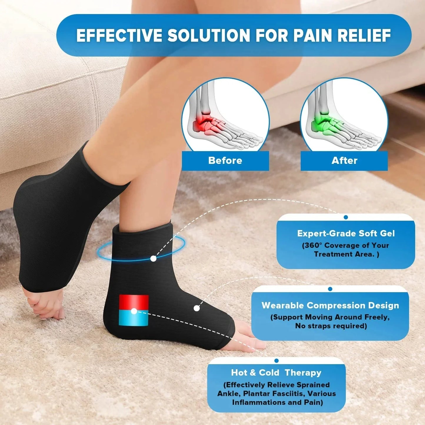 Reusable Gel Ice Pack for Feet — Hot & Cold Therapy for Achilles Tendonitis, Plantar Fasciitis & Swelling