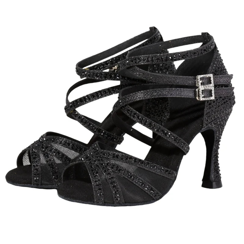 Women’s Latin Dance Shoes - 7.5cm Diamond Studded Heels with Soft Sole for Ballroom & Dance