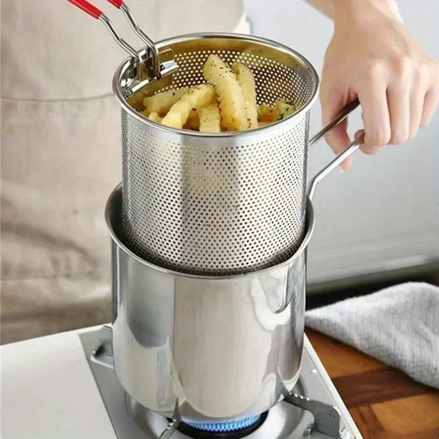 Stainless Steel Mini Fryer – Household Oil Pot with Filter for French Fries & Chicken Wings