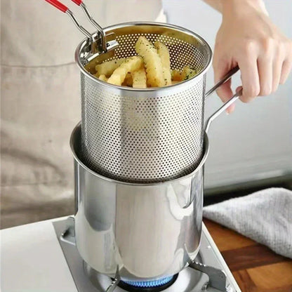 Stainless Steel Mini Fryer – Household Oil Pot with Filter for French Fries & Chicken Wings