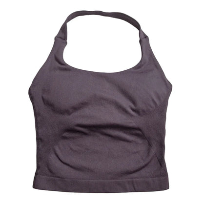Women’s Strappy Gym Tank Top – Padded Sports Bra Backless Seamless Yoga Crop Top Halter Fitness Vest Activewear
