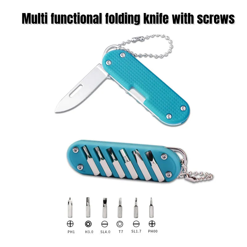 Multifunctional Outdoor Portable Folding Key Knife - Screw Combination Tool, Stainless Steel Pocket Keychain Knife