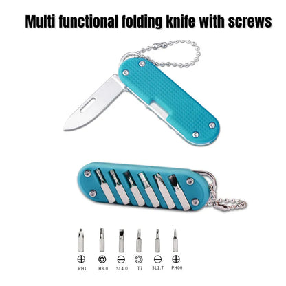 Multifunctional Outdoor Portable Folding Key Knife - Screw Combination Tool, Stainless Steel Pocket Keychain Knife