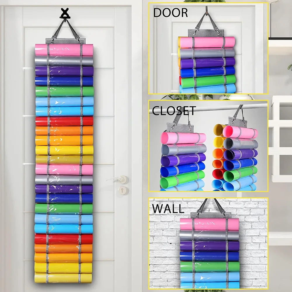 Vinyl Storage Organizer – Hanging Craft Vinyl Roll Holder with 48 Compartments for Easy Storage