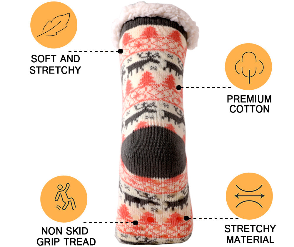 Winter Plush Women’s Non-Slip Floor Socks – Fuzzy Soft Penguin, Deer, Elk & Bear Slippers, Cozy Christmas Gift
