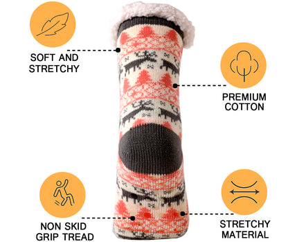 Women’s Winter Plush Socks – Soft Fuzzy Non-Slip Floor Slippers with Penguin, Deer, Elk & Bear, Cozy Christmas Gift