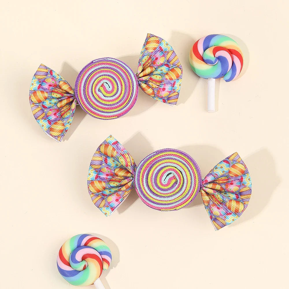 2-Piece Candy Bow Hair Clips – Sweet Strawberry & Heart Print Barrettes for Girls & Kids