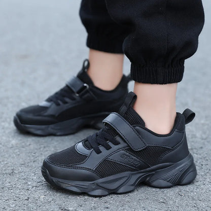 Kids’ Breathable Sports Shoes – Anti-Skid Black School Walking & Running Sneakers for Boys & Girls