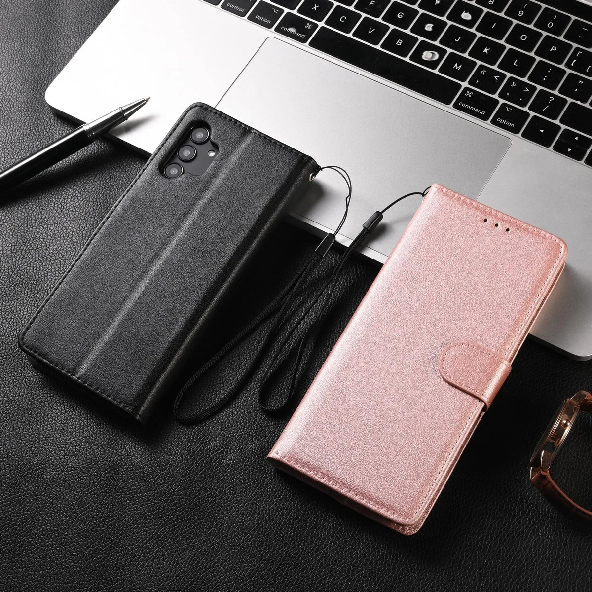 Samsung Galaxy Leather Flip Wallet Case - Protective Cover with Card Holder