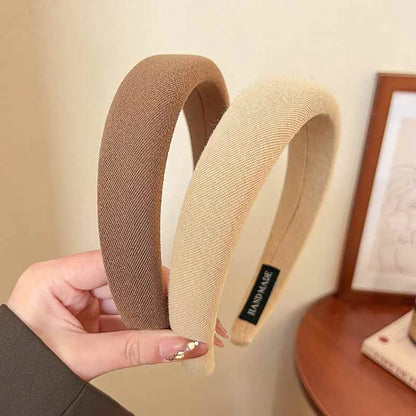 Wild Solid Color Sponge Headband – Wide Edge Fashion Hair Band for Women & Girls, Face Wash Accessory