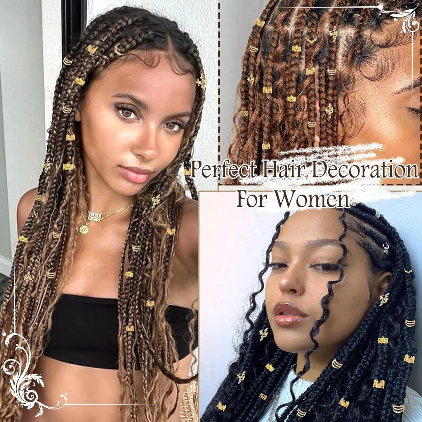60PCS Gold Hair Jewelry for Braids — Metal Loc Clips, Dreadlock Accessories & Hair Decorations for Women