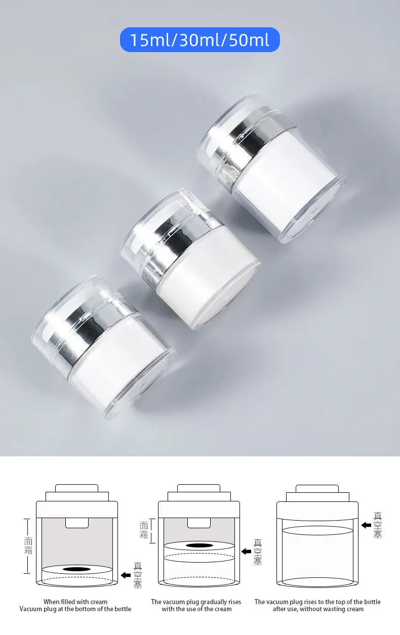 15/30/50g Empty Airless Pump Jar — Refillable Acrylic Vacuum Bottle for Makeup, Lotion & Cosmetics