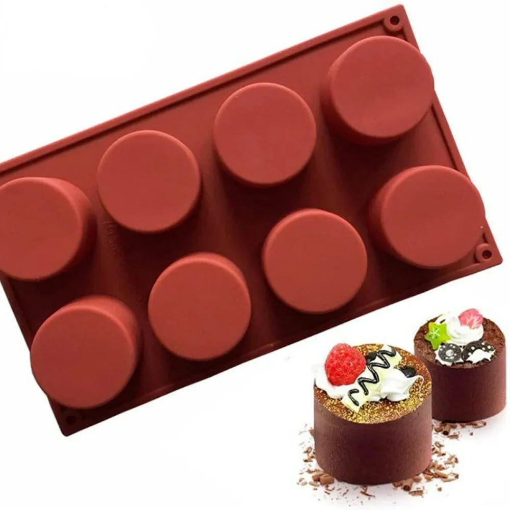 8-Cavity Round Silicone Cake Mold — Chocolate, Oreo, Cookie, Jelly, Pudding, Soap & Cheesecake Baking Tool