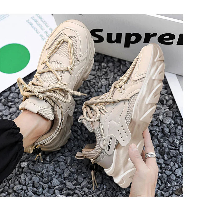 Men's Breathable Casual Sneakers - Thick Soled Soft Soles Tennis Shoes for Outdoor Running & Comfort