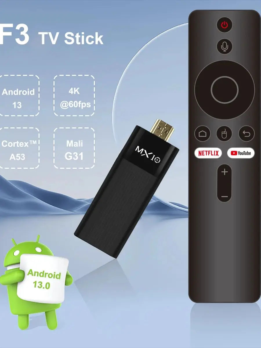 MX10-F3 Android 13.0 TV Stick Box – H313 Quad-Core, WiFi 6, Bluetooth 5.0, 8K Support, 2+16GB/4+32GB/4+64GB Options