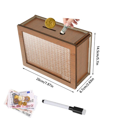 Wooden Money Box Piggy Bank – Cash Saving Treasure Coin Case for 1000/5000/10000 Euro – Encourages Saving Habit