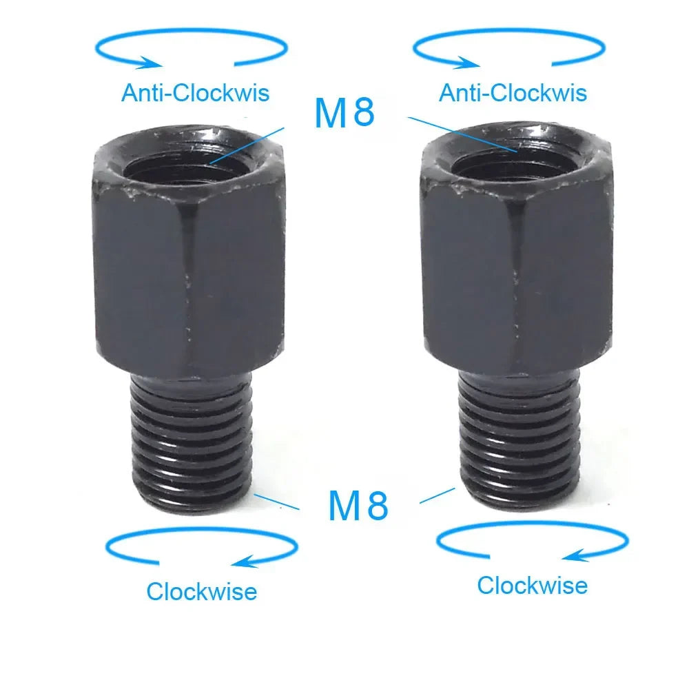 Pair Black Motorcycle Mirror Adapters M10 & M8 – 8mm/10mm Rearview Mirror Conversion Bolts, Left & Right Thread