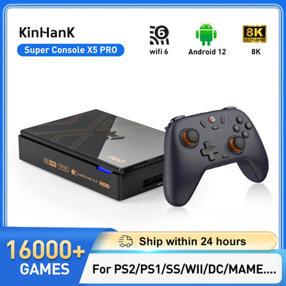 KINHANK Super Console X5 PRO Retro Game Console – Plug & Play with 10,000+ Built-in Games, 320G/4TB Support for PS2, Wii, N64, MAME & More