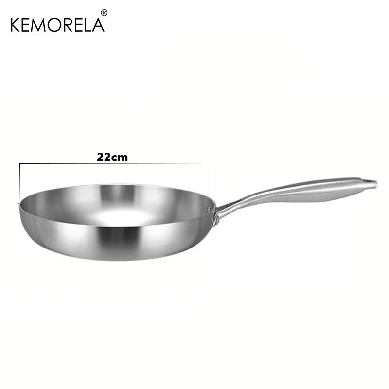 24CM Professional Grade Frying Pan - 304 Stainless Steel, 2MM Thick 5-Ply Steel Skillet & Cooking Pot