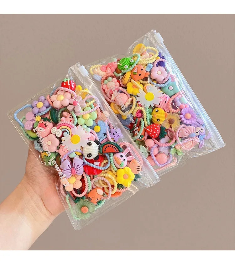 40PCS/10PCS Cute Flower Hair Bands for Girls – Elastic Hair Rings for Kids Birthday Party Headwear