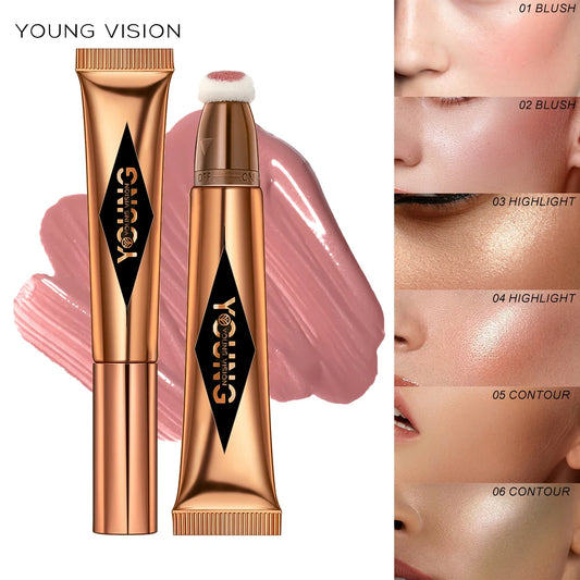 YOUNG VISION Air Cushion Powder Blusher – High Gloss Stick, 6 Color Options for Liquid Rouge Makeup