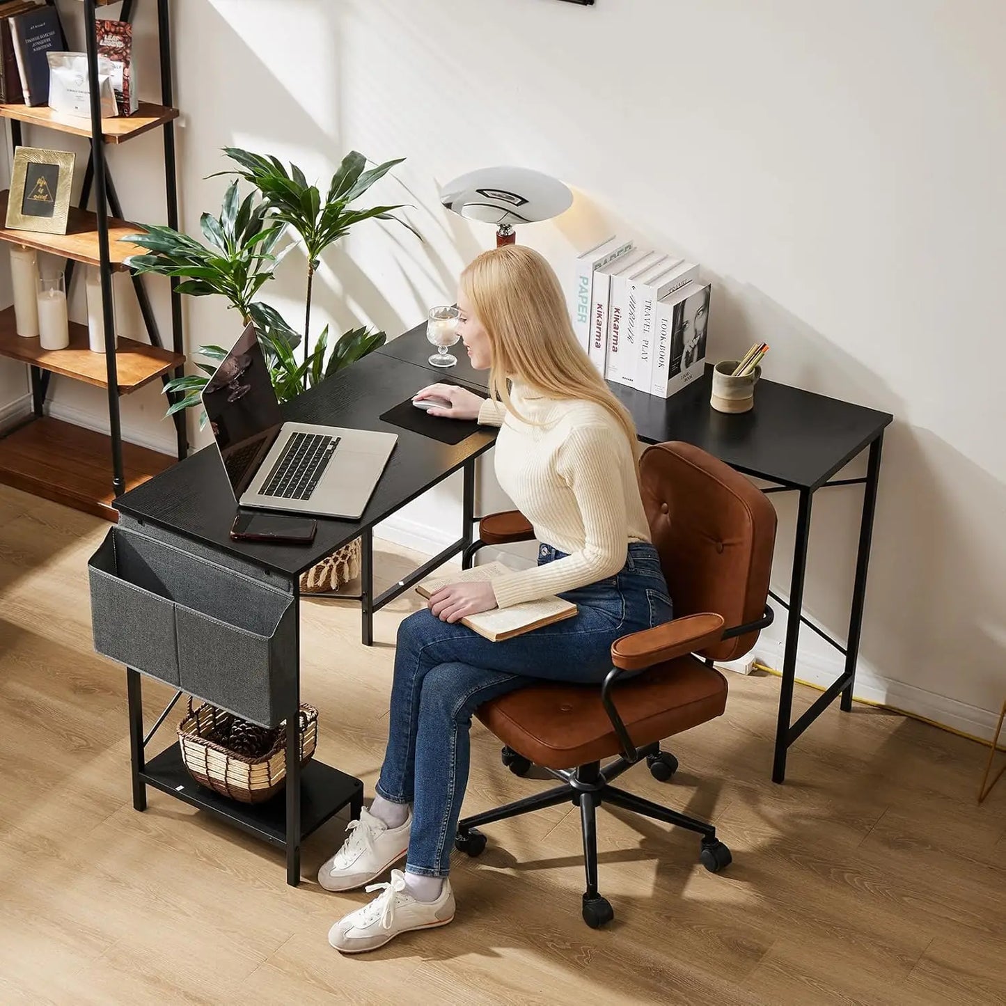 50-Inch L Shaped Corner Gaming Desk with CPU Stand Black Home Office Computer Desk