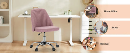 Armless Small Desk Chair – Cute Vanity Swivel Chair with Back, Fabric Upholstery & Wheels for Home & Gaming