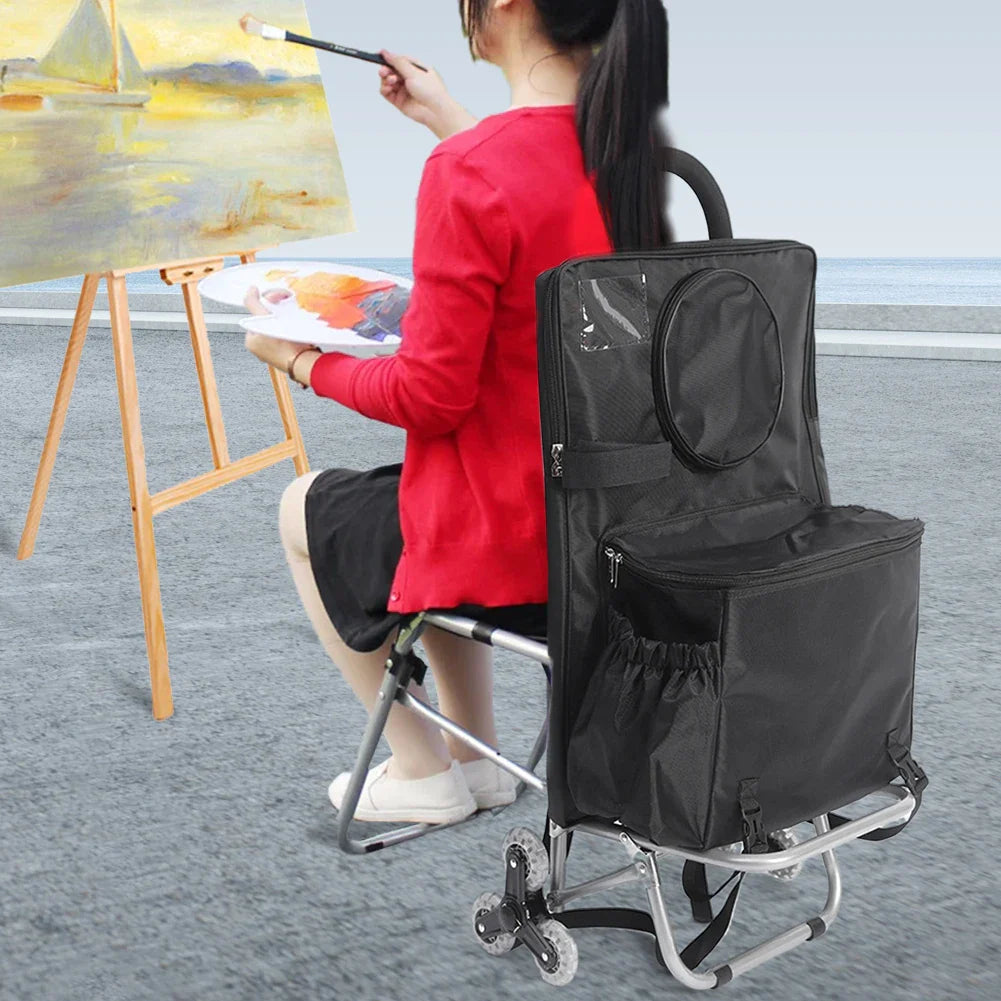Multifunctional Folding Art Cart — Stair-Climbing Trolley with Storage, Ideal Gift for Art Students & Art Exams