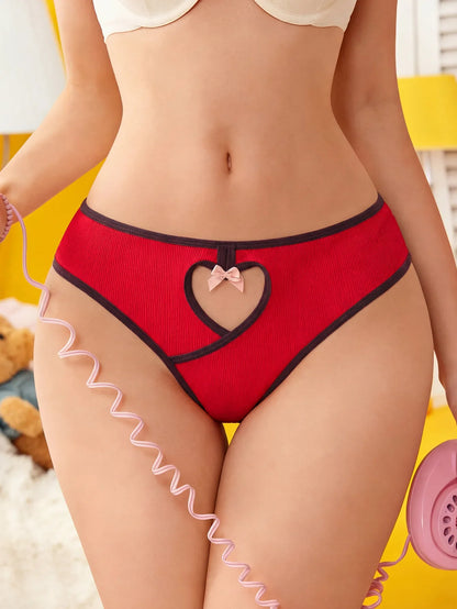 Low Waist Ribbed Women’s Underwear - Breathable Color-Matching Hip Lift Bow Briefs