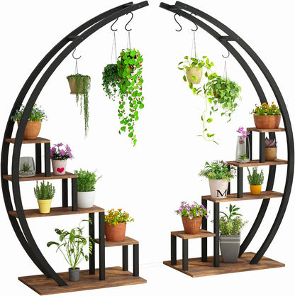 2PCS 5-Tier Metal Plant Stand - Half Moon Indoor & Outdoor Flower Shelf Rack for Home, Patio & Lawn