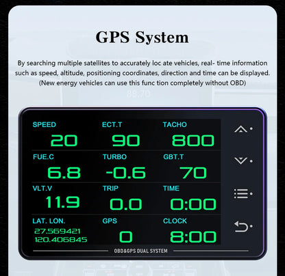 XS HUD Car Gauge – Multi-Function OBD+GPS Display for Water Temp, Turbo, Oil Pressure & Oil Temp Head-Up Display