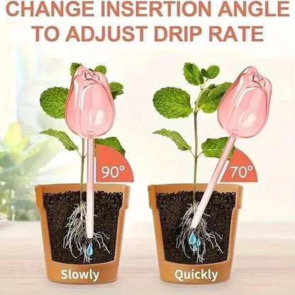 Pink Tulip Plant Watering Balls – Automatic Drippers for Indoor & Outdoor Plants, Easy Gardening Watering Tool