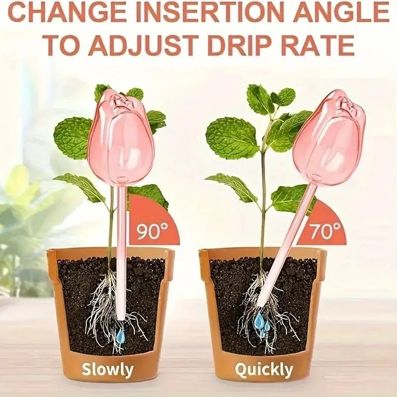 Pink Tulip Plant Watering Balls – Automatic Indoor & Outdoor Plant Drippers, Easy Self-Watering Gardening Tool